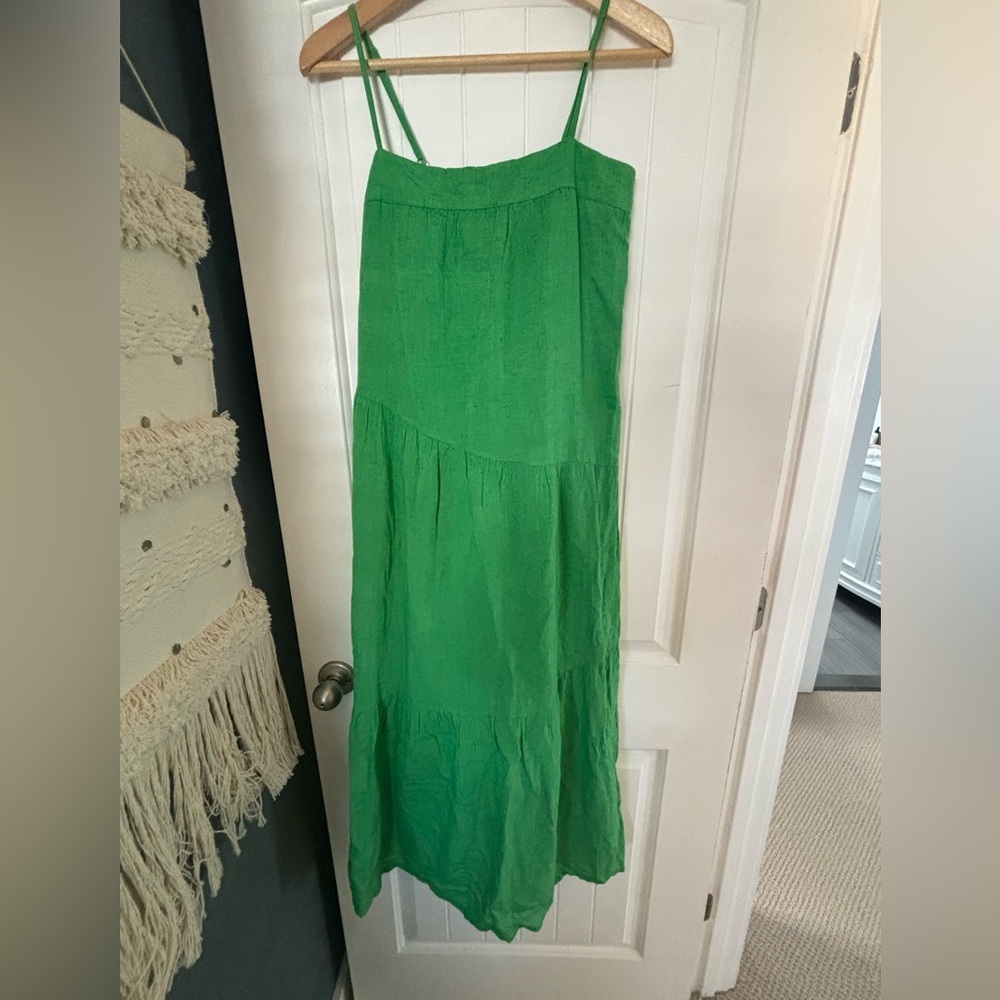 Sim & Sam Kelly Green Sleeveless Rayon Linen Lagenlook Midi Maxi Dress Size S